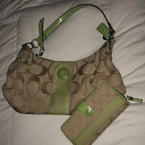 Coach light green hobo bag